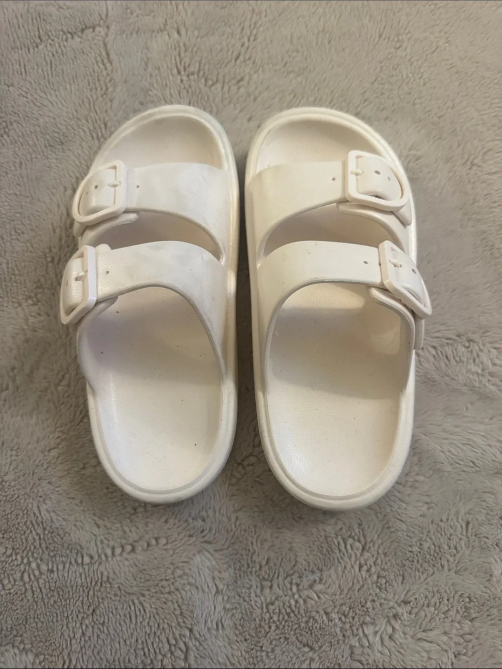 Kids White Double-Buckle Slides